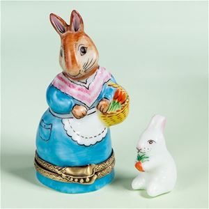 Limoges Mama Rabbit In Blue And Baby Box Limoges Marquise De Pompadour